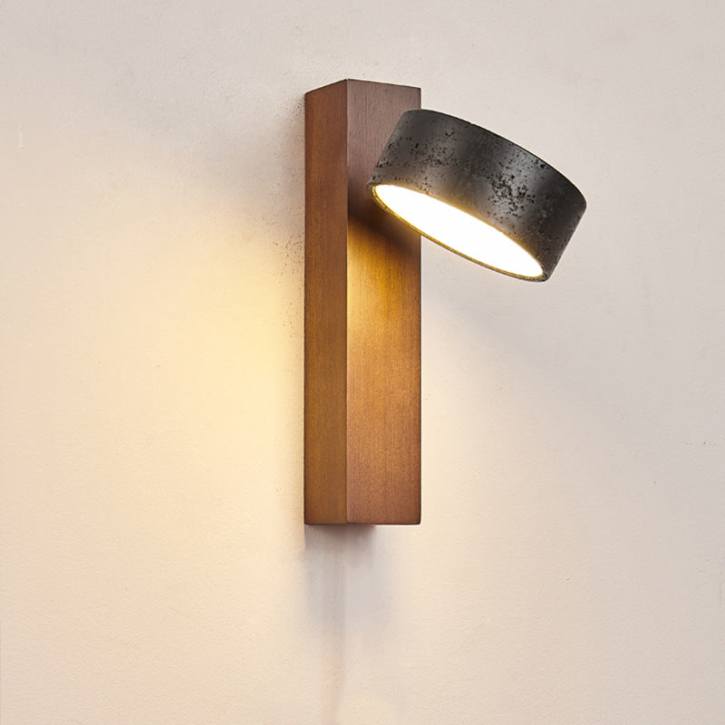 Cylinder Wood Stone Living Wall Lamp