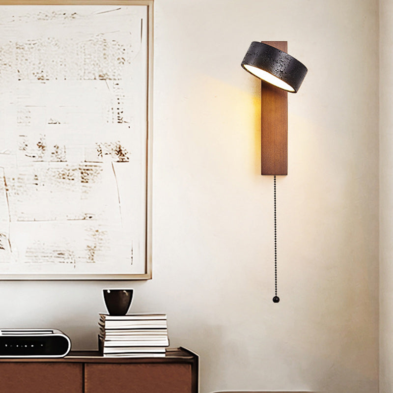 Cylinder Wood Stone Living Wall Lamp