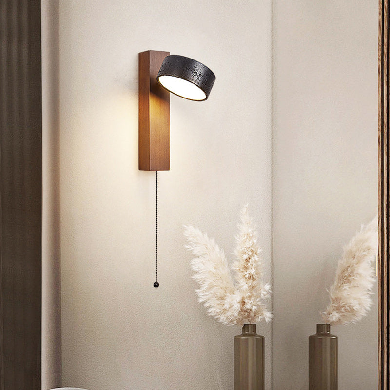 Cylinder Wood Stone Living Wall Lamp