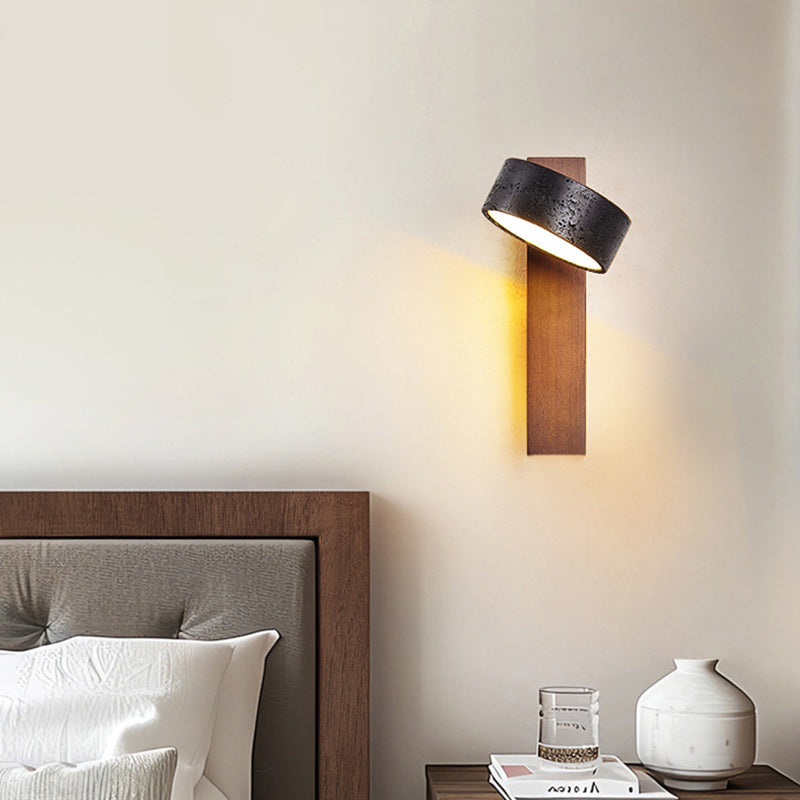 Cylinder Wood Stone Living Wall Lamp