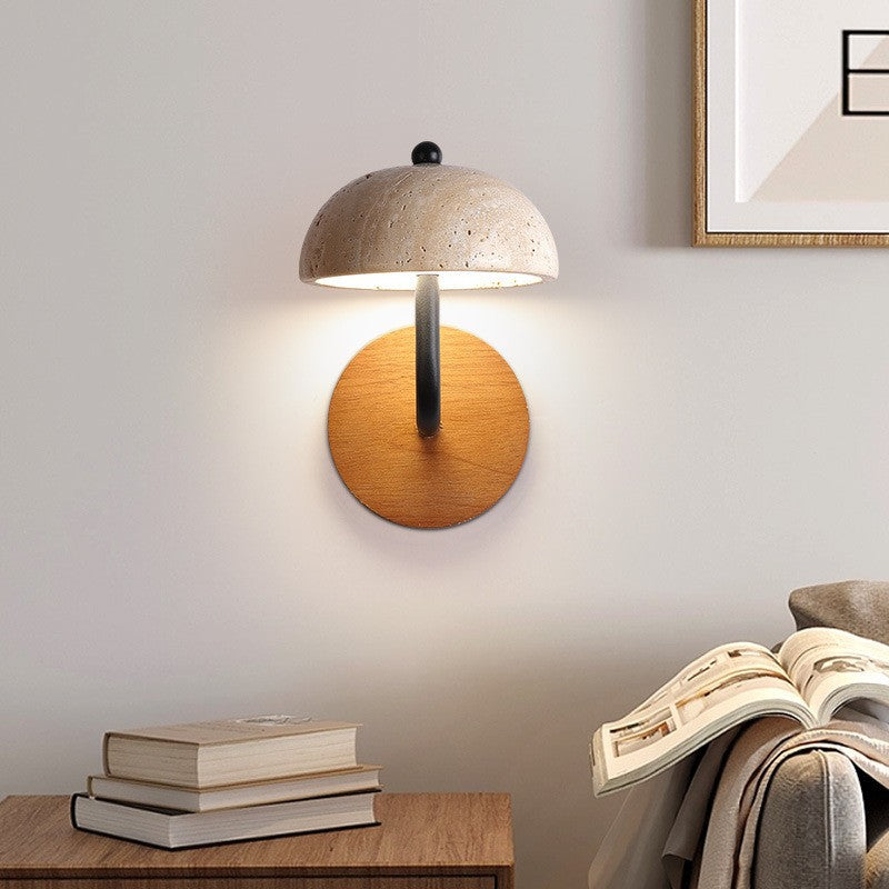 Dome Wood Stone Living Wall Lamp
