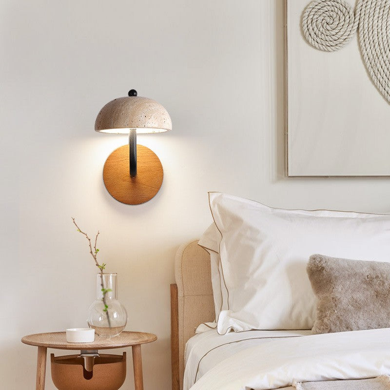 Dome Wood Stone Living Wall Lamp