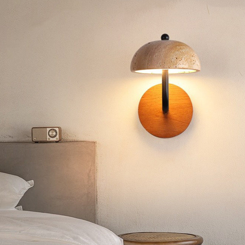 Dome Wood Stone Living Wall Lamp