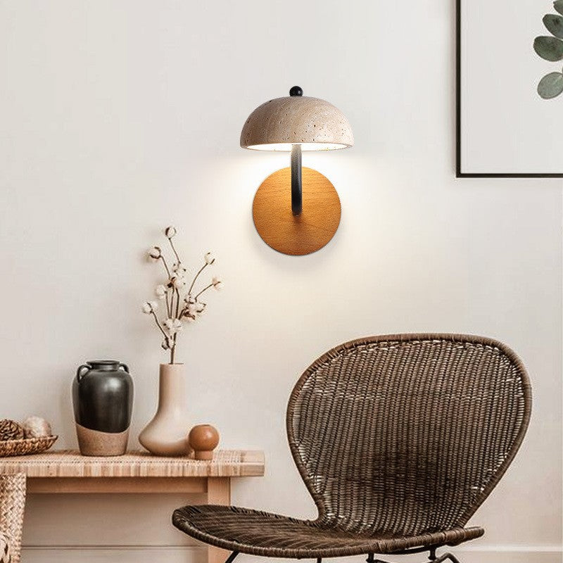 Dome Wood Stone Living Wall Lamp