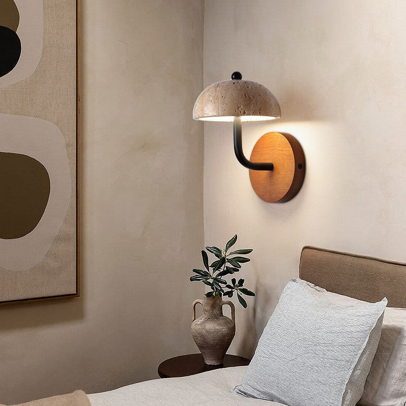 Dome Wood Stone Living Wall Lamp