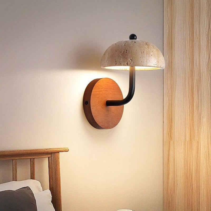 Dome Wood Stone Living Wall Lamp