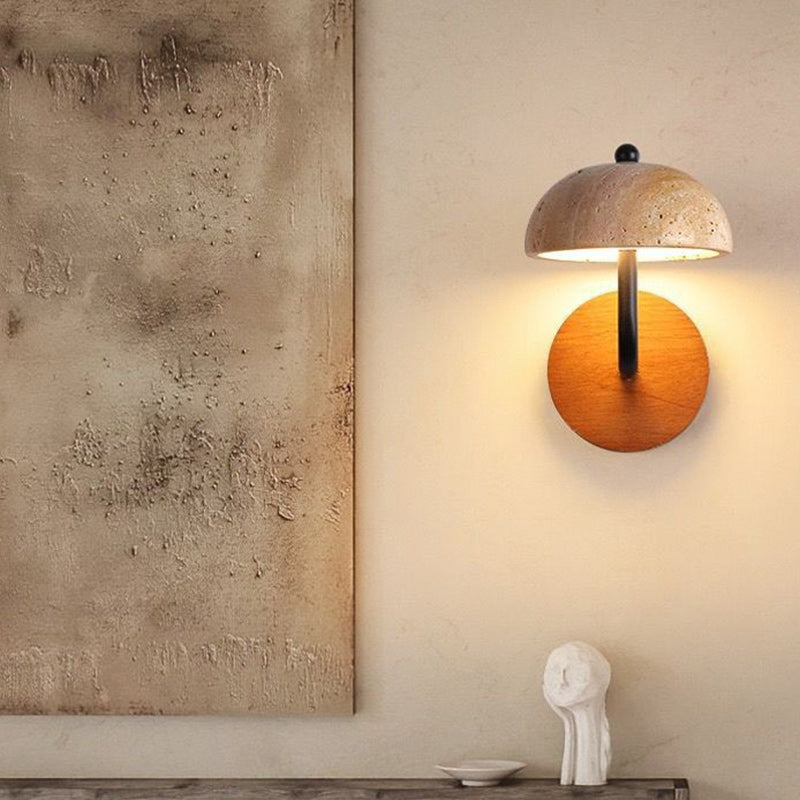 Dome Wood Stone Living Wall Lamp