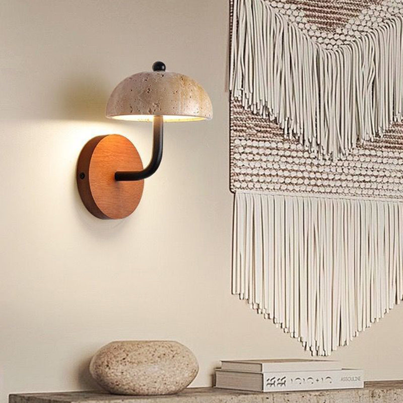 Dome Wood Stone Living Wall Lamp