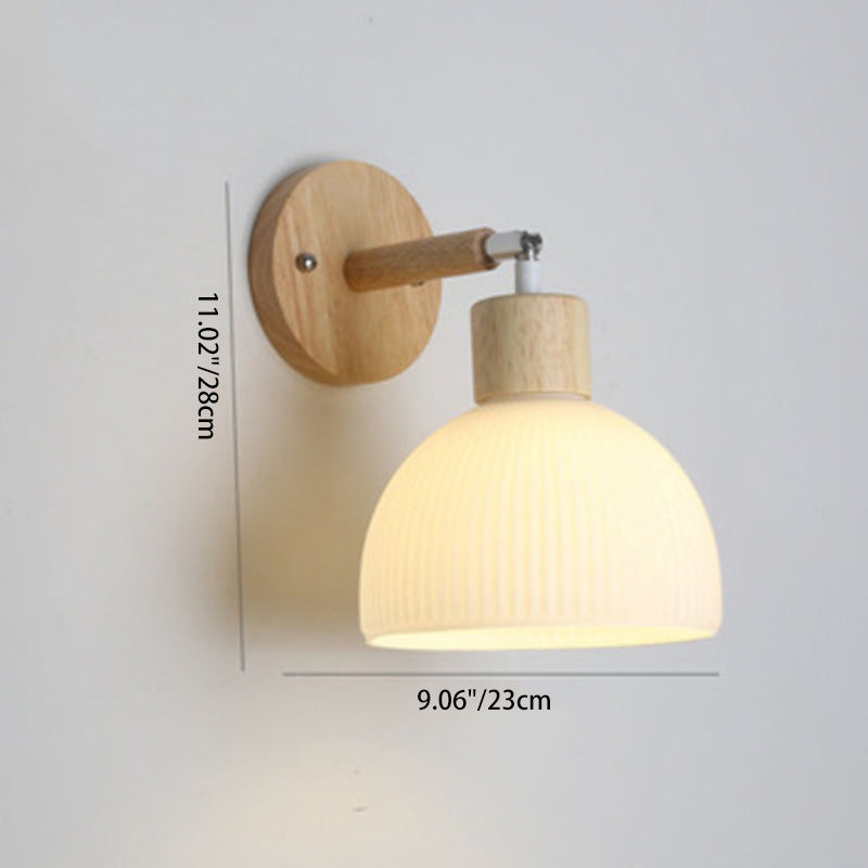 Dome Wood Glass Living Wall Lamp