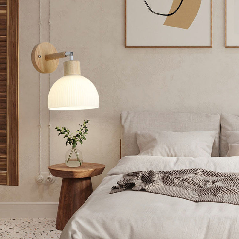 Dome Wood Glass Living Wall Lamp