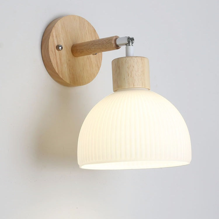 Dome Wood Glass Living Wall Lamp
