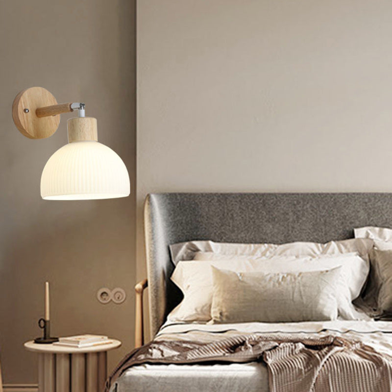 Dome Wood Glass Living Wall Lamp