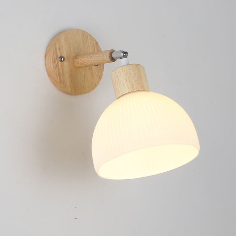 Dome Wood Glass Living Wall Lamp