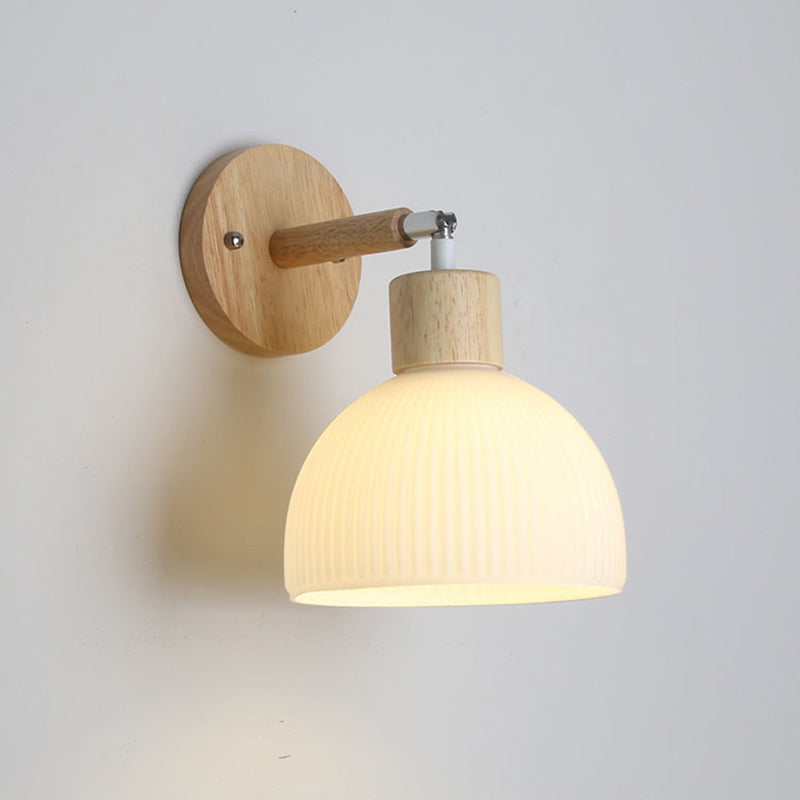Dome Wood Glass Living Wall Lamp