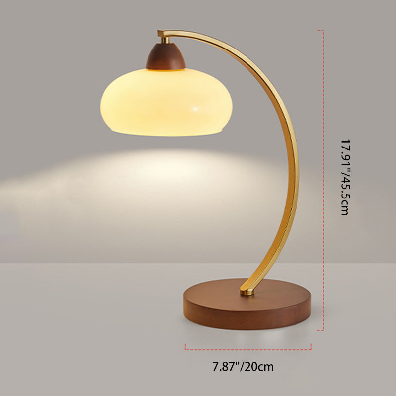 Round Wood Iron Glass Table Lamp