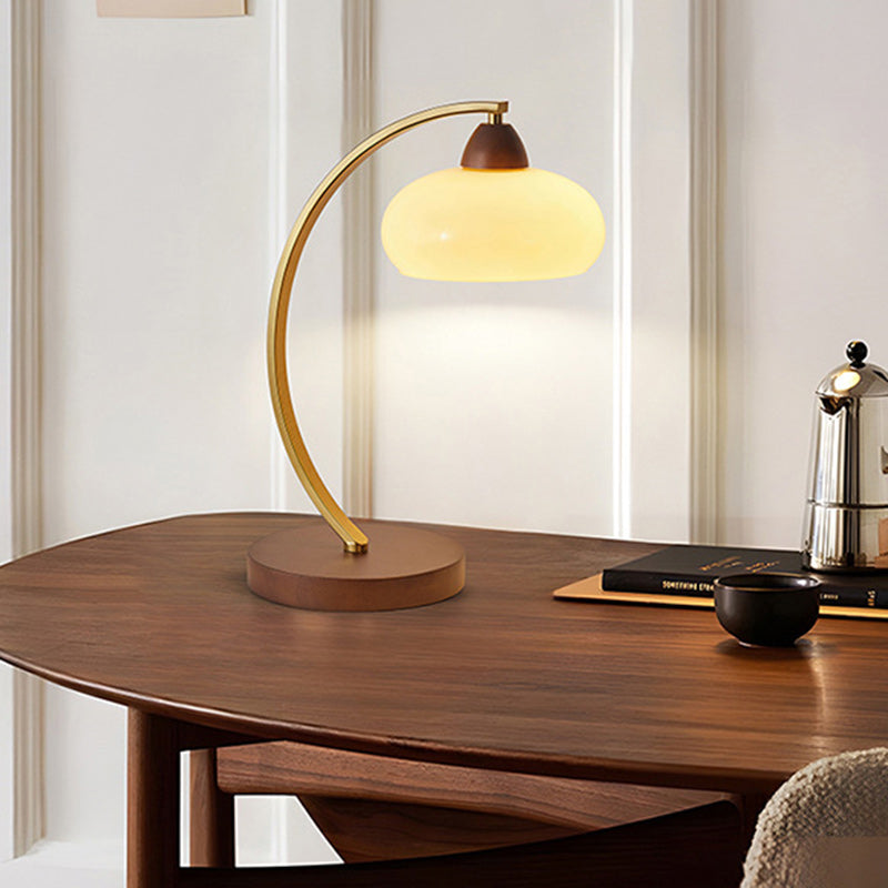 Round Wood Iron Glass Table Lamp