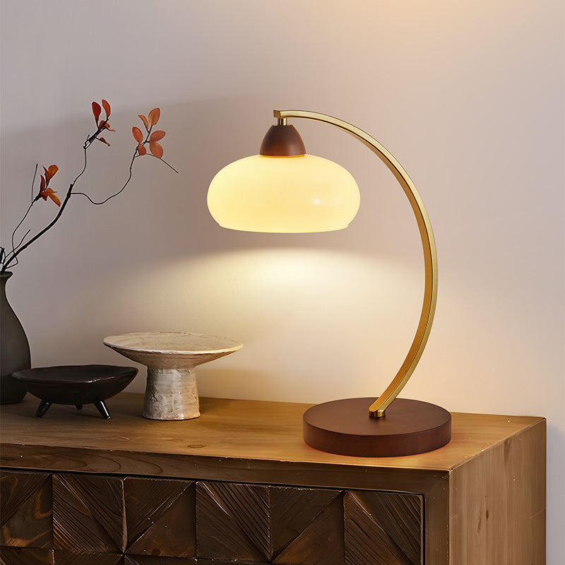 Round Wood Iron Glass Table Lamp