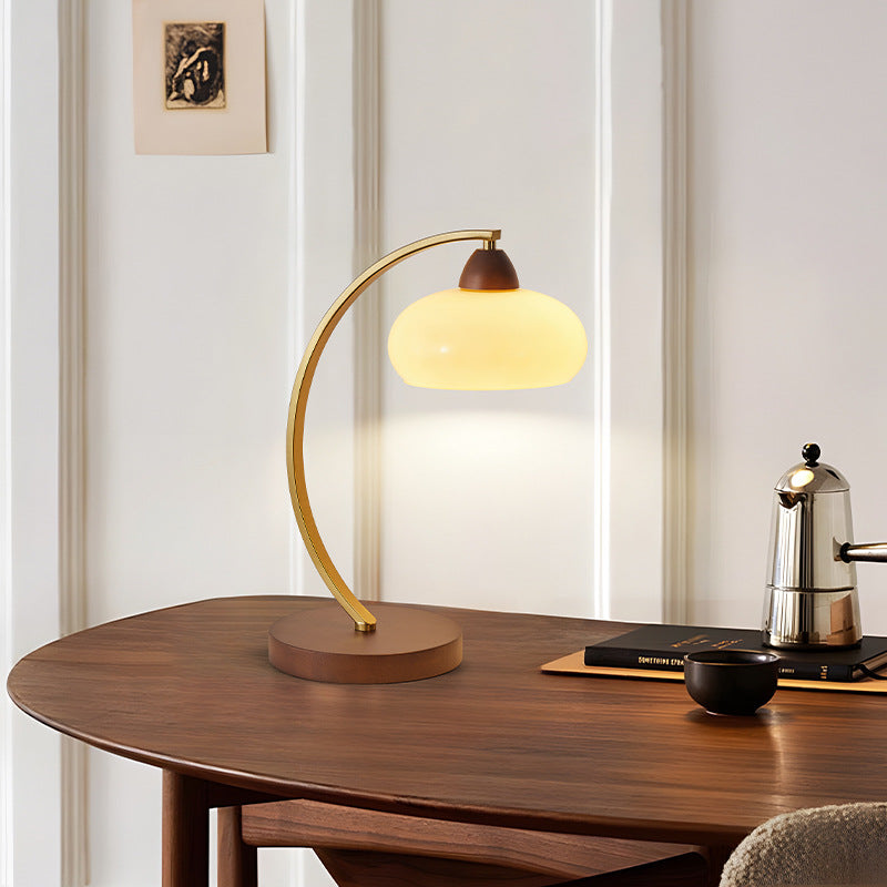 Round Wood Iron Glass Table Lamp