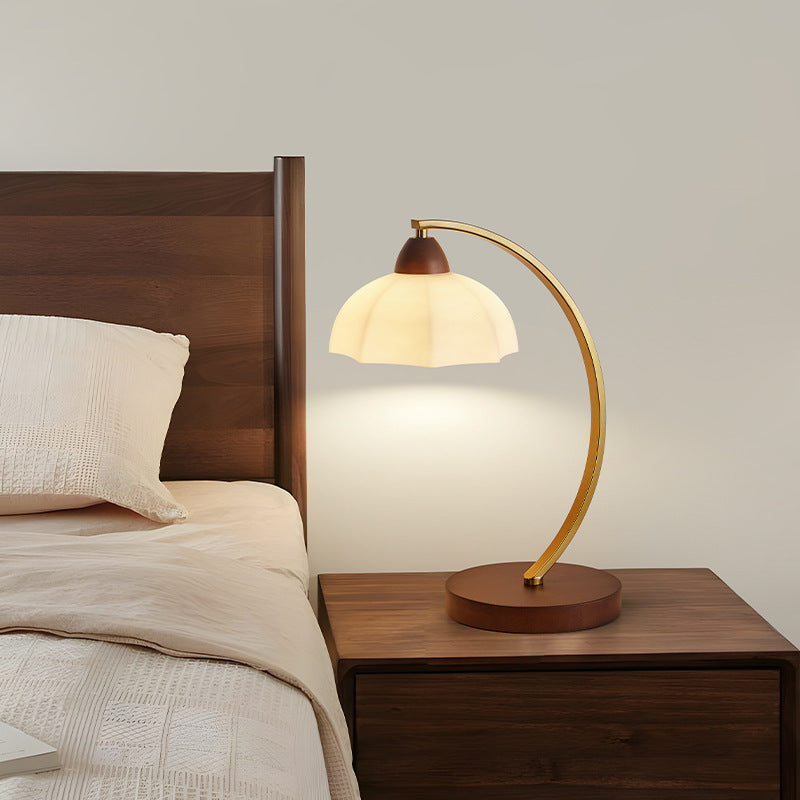 Round Wood Iron Glass Table Lamp