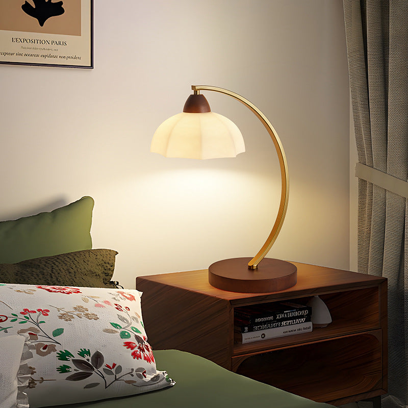Round Wood Iron Glass Table Lamp