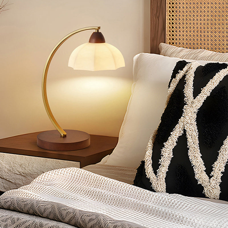 Round Wood Iron Glass Table Lamp