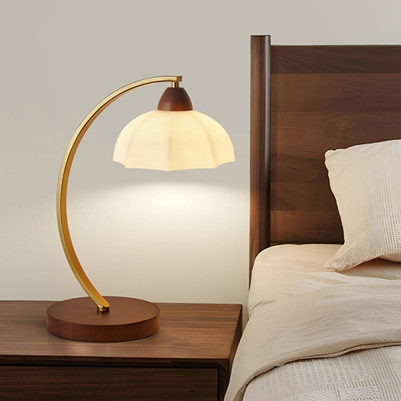 Round Wood Iron Glass Table Lamp
