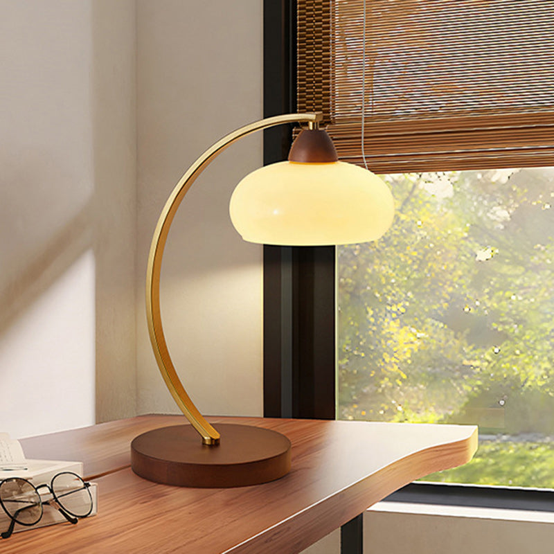 Round Wood Iron Glass Table Lamp