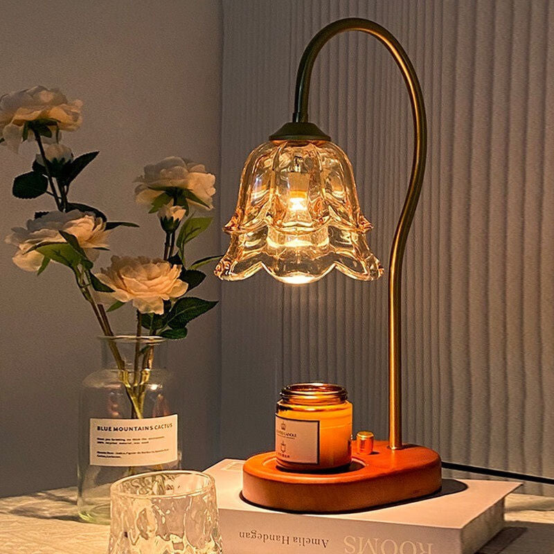 Flower Wood Iron Glass Table Lamp