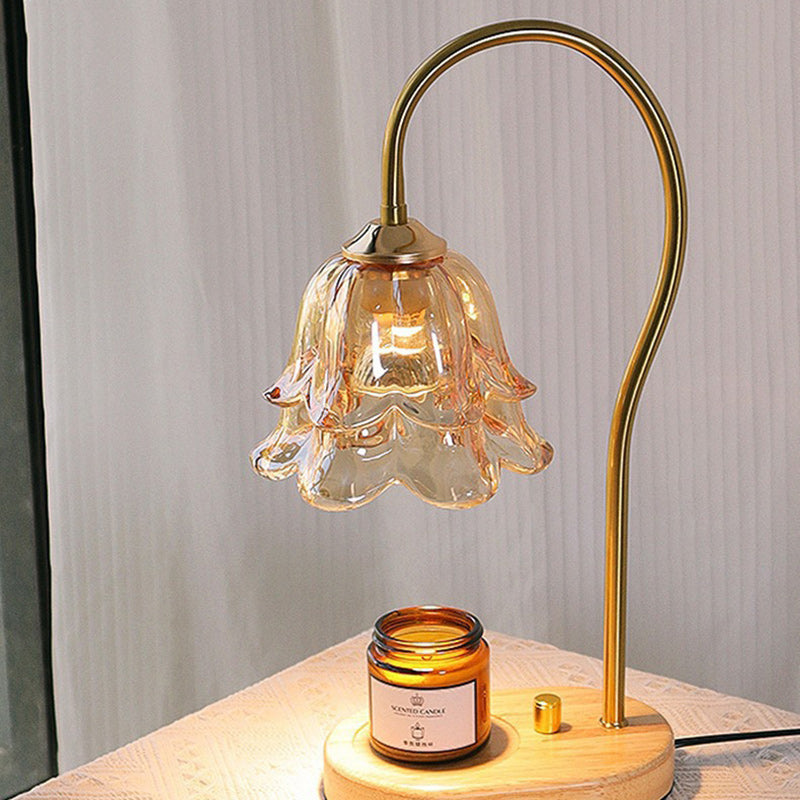 Flower Wood Iron Glass Table Lamp