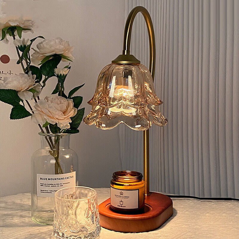 Flower Wood Iron Glass Table Lamp