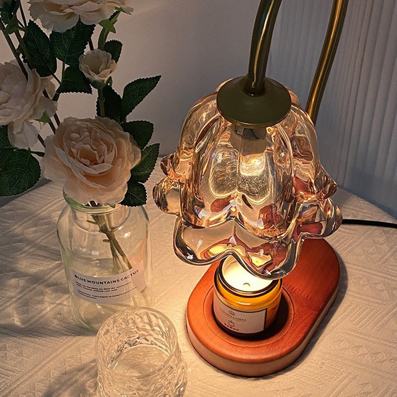Flower Wood Iron Glass Table Lamp