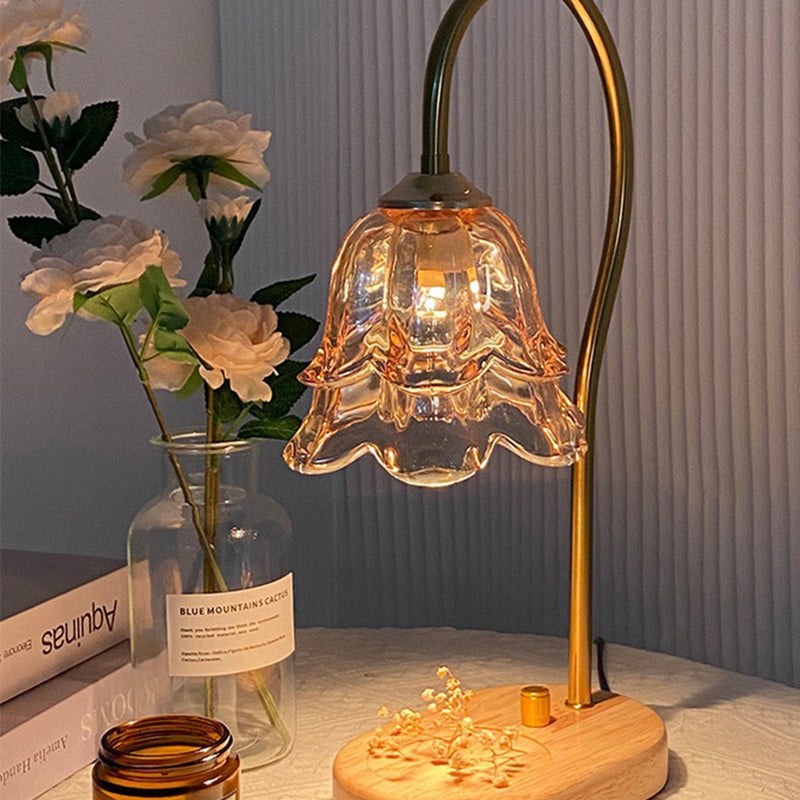 Flower Wood Iron Glass Table Lamp