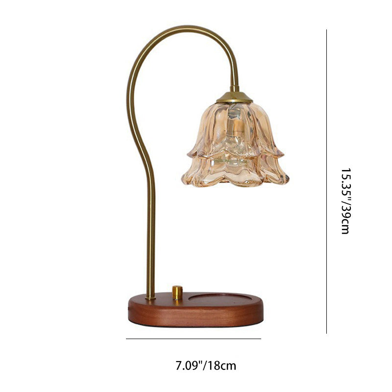 Flower Wood Iron Glass Table Lamp