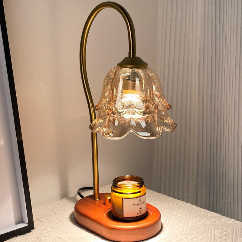 Flower Wood Iron Glass Table Lamp