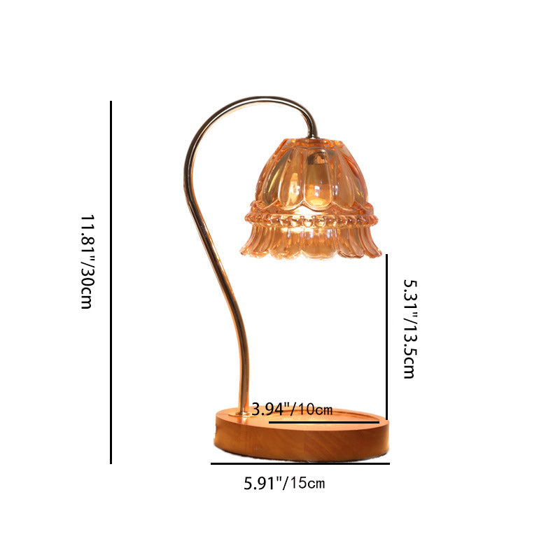 Flower Iron Wood Glass Table Lamp