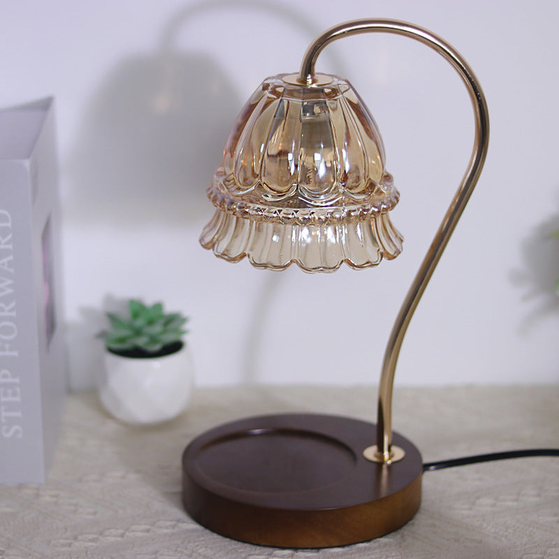 Flower Iron Wood Glass Table Lamp