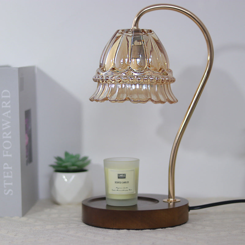 Flower Iron Wood Glass Table Lamp