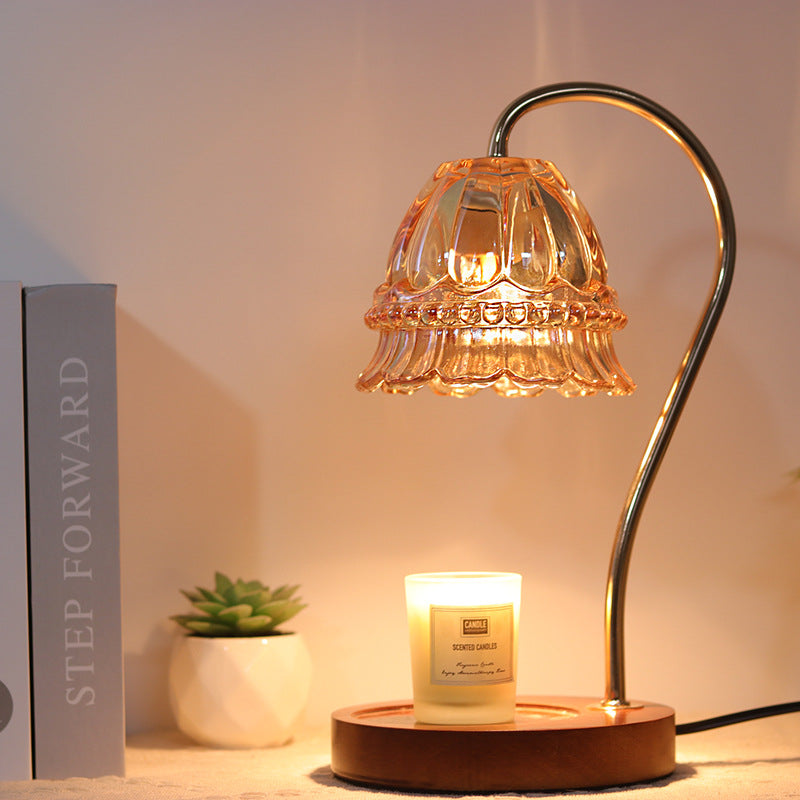 Flower Iron Wood Glass Table Lamp