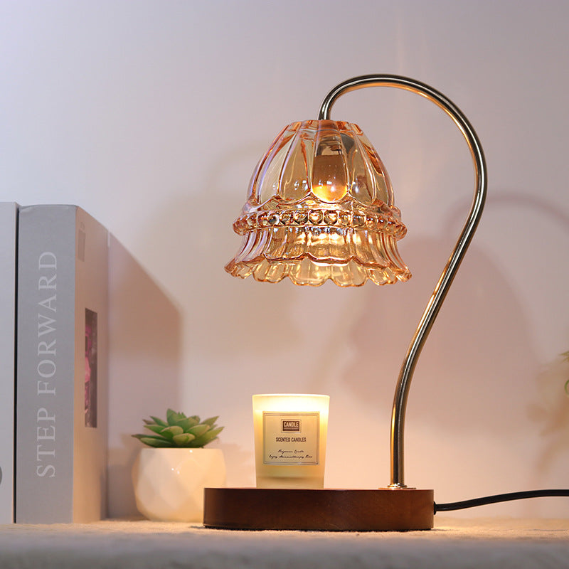 Flower Iron Wood Glass Table Lamp