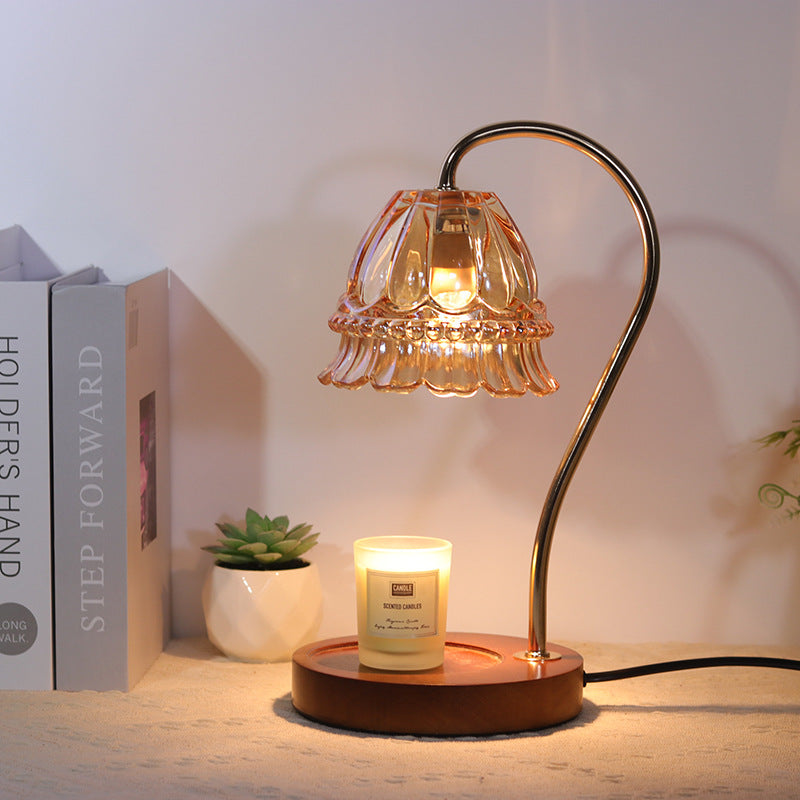 Flower Iron Wood Glass Table Lamp