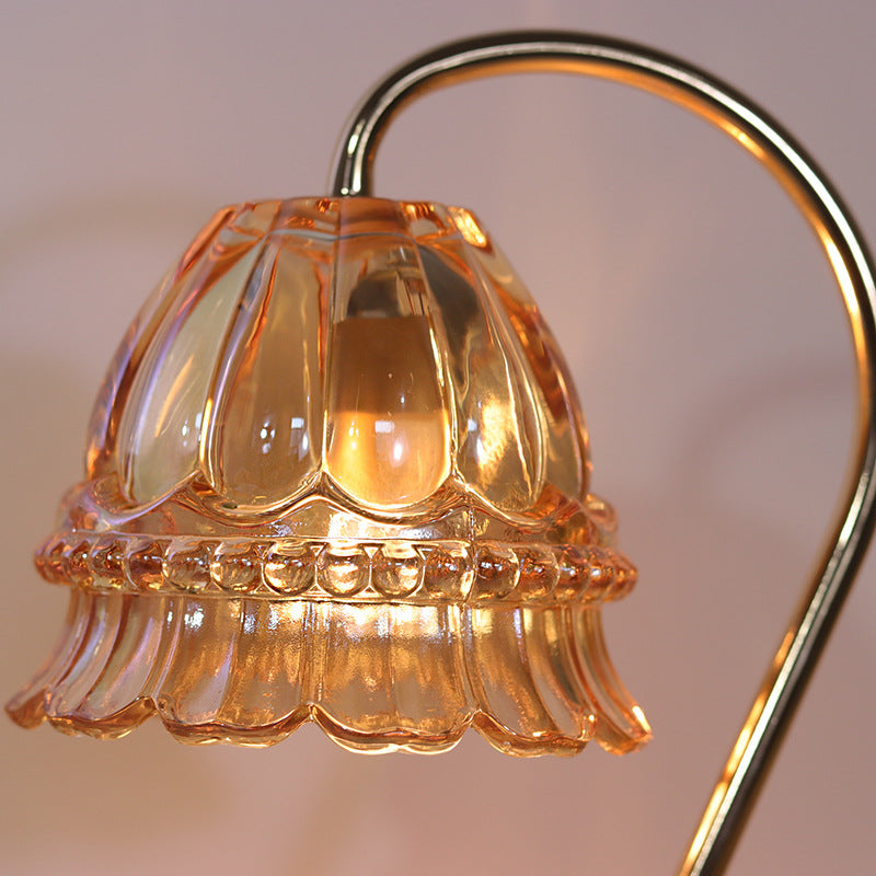 Flower Iron Wood Glass Table Lamp