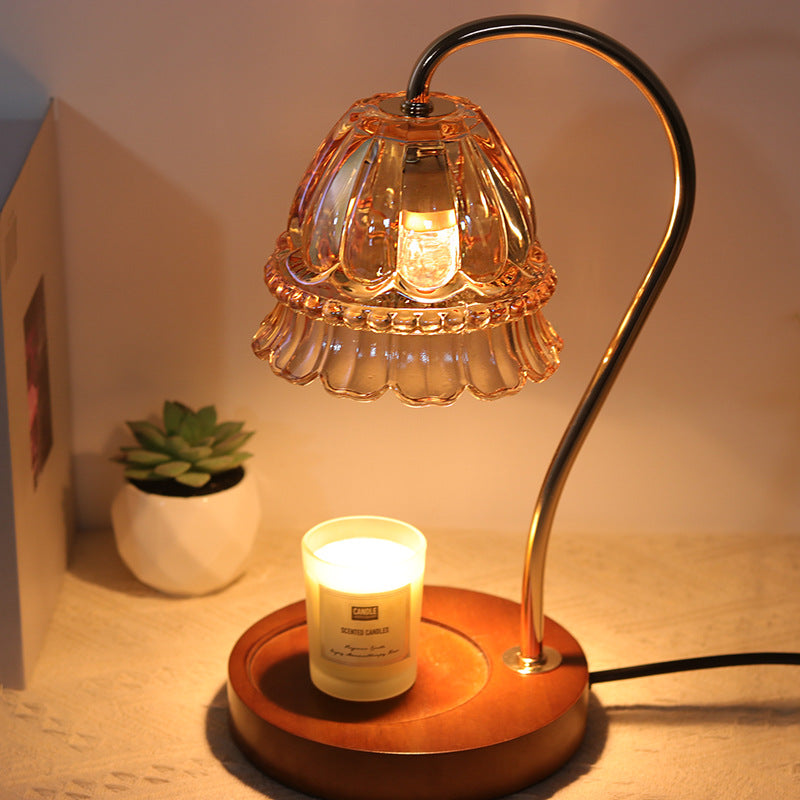 Flower Iron Wood Glass Table Lamp