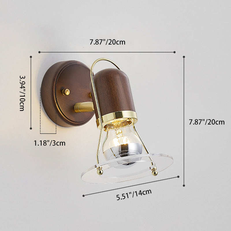 Round Wood Iron Acrylic Wall Lamp