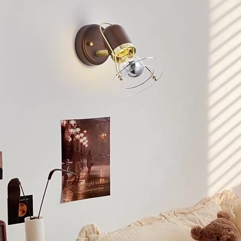 Round Wood Iron Acrylic Wall Lamp