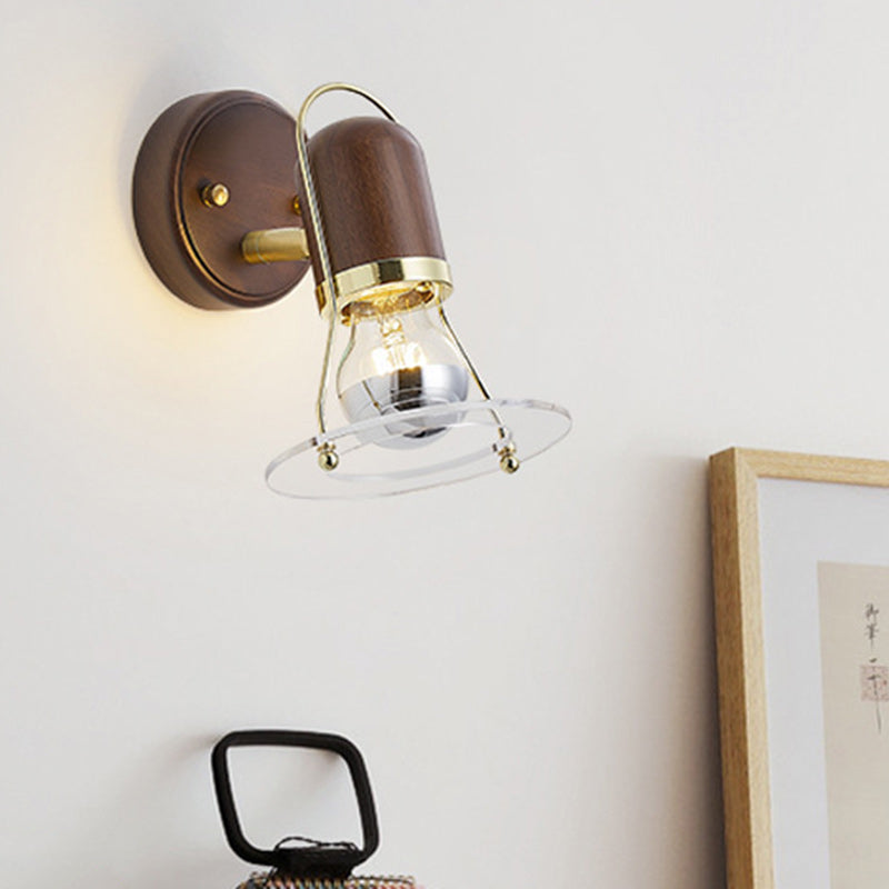 Round Wood Iron Acrylic Wall Lamp