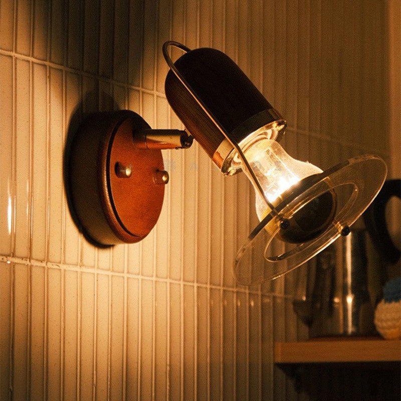 Round Wood Iron Acrylic Wall Lamp