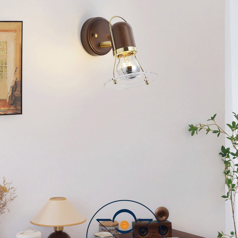Round Wood Iron Acrylic Wall Lamp