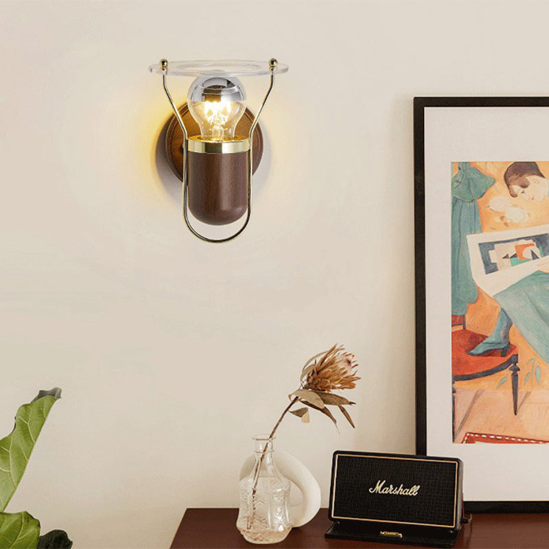 Round Wood Iron Acrylic Wall Lamp