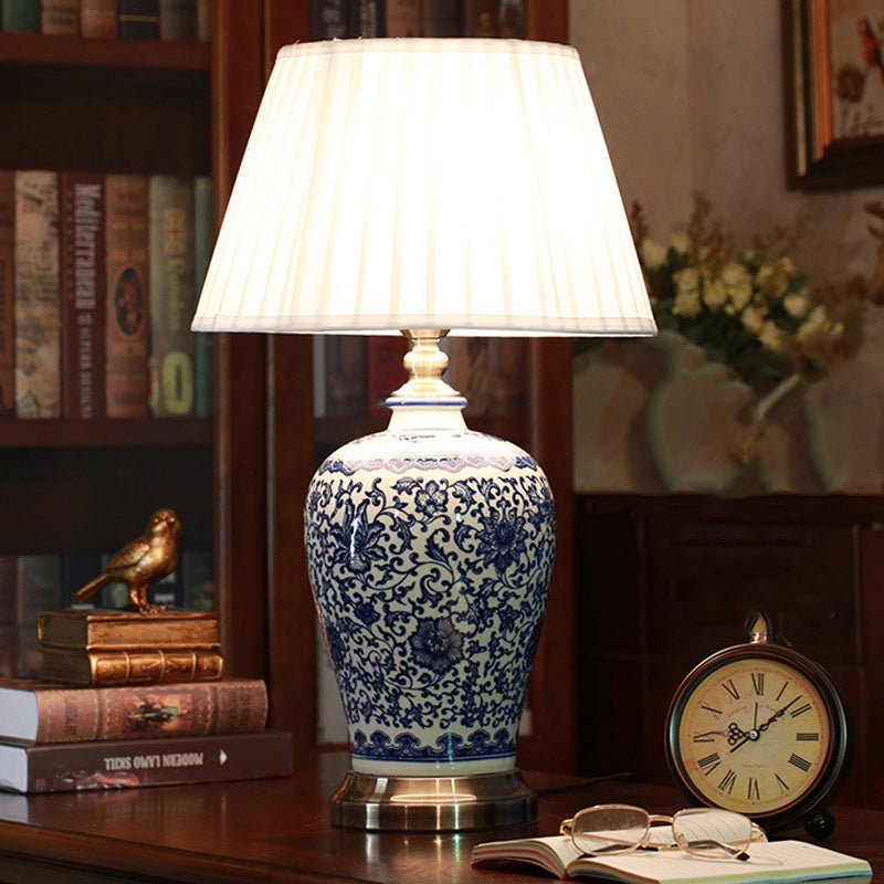 Drum Ceramic Fabric Living Table Lamp