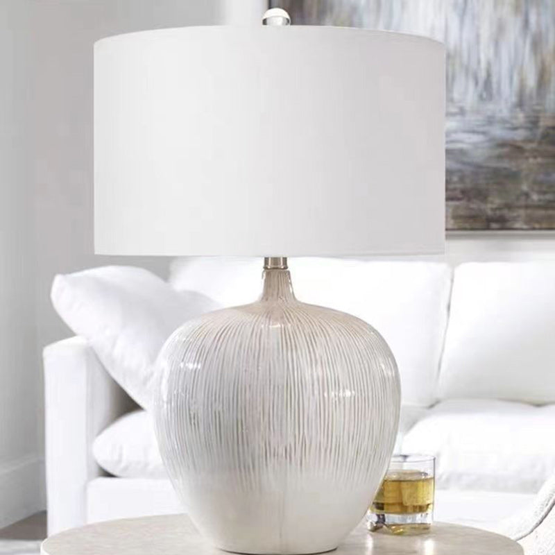 Round Ceramic Fabric Living Table Lamp